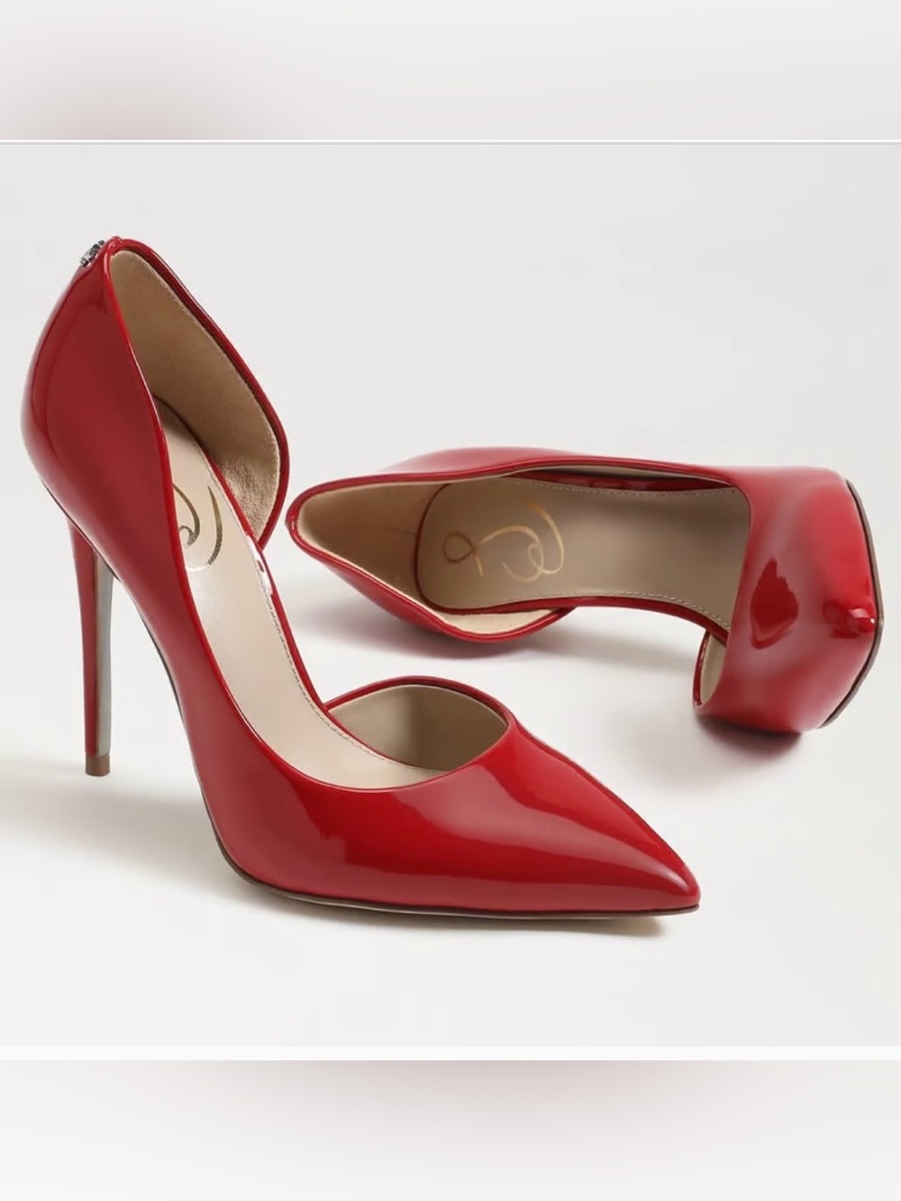 Sam Edelman Delores Red Patent Leather Pointed Toe Stiletto Pumps D’Orsay Heels